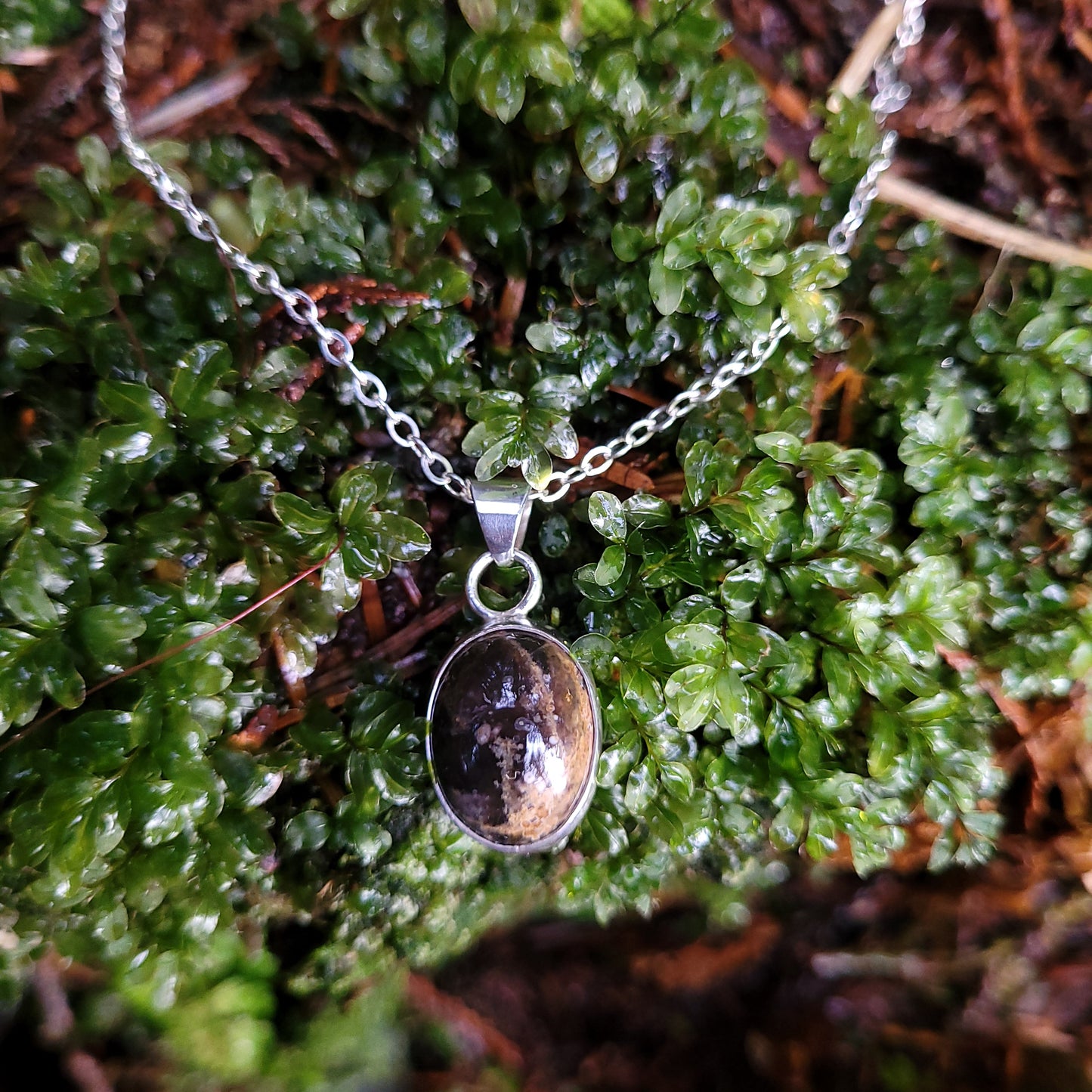 Sterling Silver, Black Agate Pendant, Francois Lake, BC