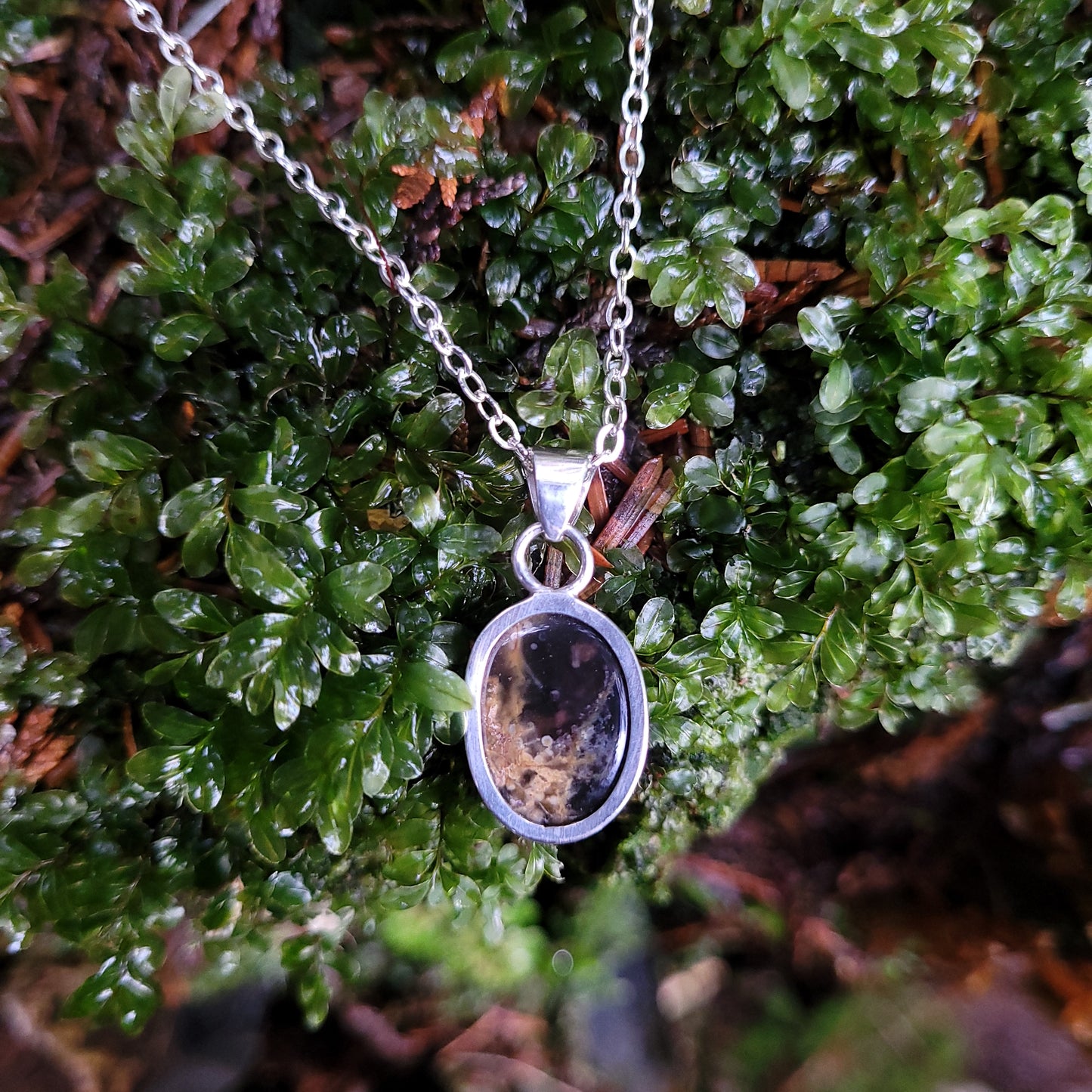 Sterling Silver, Black Agate Pendant, Francois Lake, BC