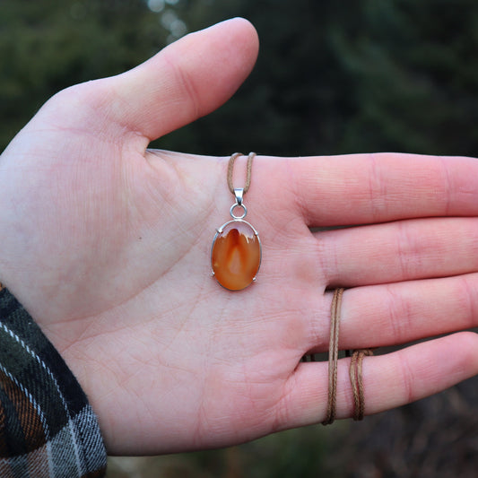 Sterling Silver, Carnelian Agate Pendant, Haida Gwaii, BC, Canada
